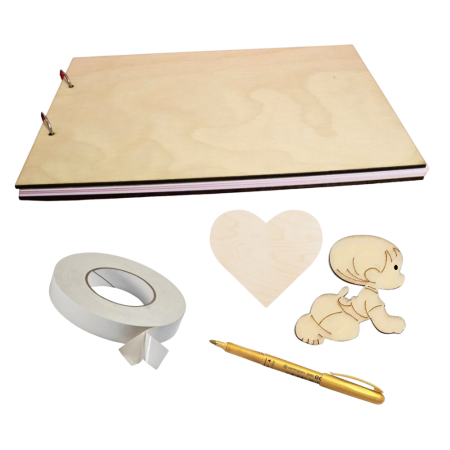 Guestbook/Album Foto - Guestbook/Album Amintiri, lemn DIY, ideal pentru personalizare individuala, pentru botez/aniversare/mot, 40 file, A4, accesoriu nunta