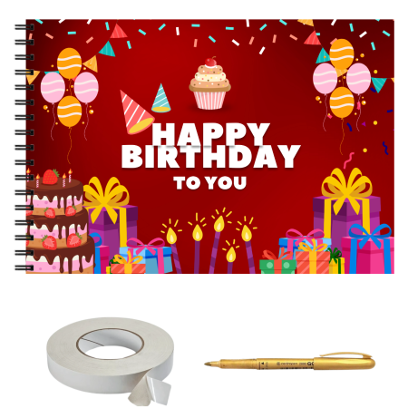 Guestbook/Album Foto - Guestbook/ Set album foto pentru zi de nastere fete/baieti, Happy Birthday, 25 file interioare, A4 lanscape