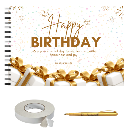Guestbook/Album Foto - Guestbook/ Set album foto pentru zi de nastere fete/baieti, Happy Birthday, 25 file negre, A4 lanscape