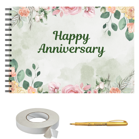 Guestbook/Album Foto - Guestbook/ Set album foto pentru zi de nastere, Happy Birthday, 25 file interioare, A4 lanscape, Floral