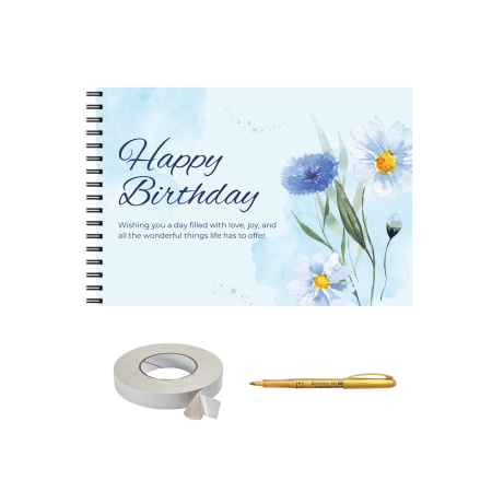 Guestbook/Album Foto - Guestbook/ Set album foto pentru zi de nastere, Happy Birthday, 25 file interioare, A4 lanscape Floral