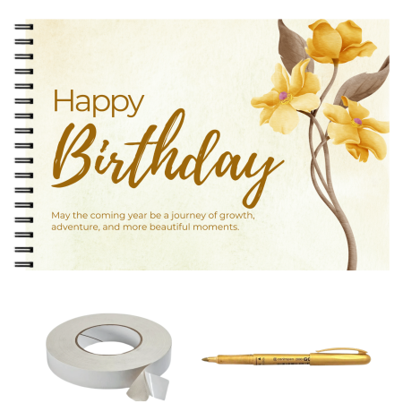 Guestbook/Album Foto - Guestbook/ Set album foto pentru zi de nastere, Happy Birthday, 25 file interioare, A4 lanscape, tematica Floral