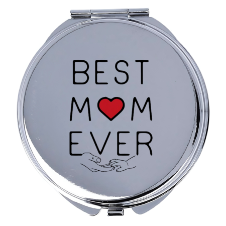Accesorii Nunta - Oglinda machiaj, personalizata, din inox, dubla, saculet catinea, cu mesaj pentru mama, best mom ever
