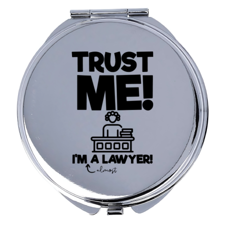 Accesorii Nunta - Oglinda machiaj, personalizata, din inox, dubla, saculet catinea, cu mesaj pentru o Avocata