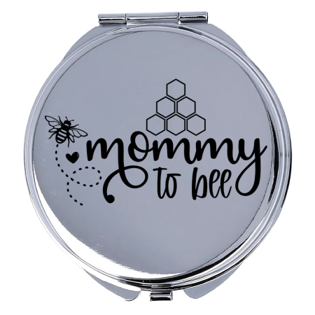 Accesorii Nunta - Oglinda machiaj, personalizata, din inox, dubla, saculet catinea, cu mesaj pentru viitoare mama, Mommy to Bee