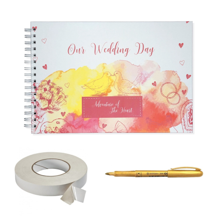 Guestbook/Album Foto - Pachet Album foto / Guestbook Caiet marturii Birds 2 pentru nunta, format A4 landscape, pix inclus, accesoriu nunta