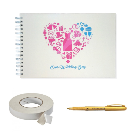 Guestbook/Album Foto - Pachet Album foto / Guestbook Caiet marturii Heart pentru nunta, format A4 landscape, pix inclus, accesoriu nunta