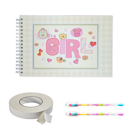 Guestbook/Album Foto - Pachet Album foto / Guestbook pentru botez Fetite, A4 landscape, pix inclus