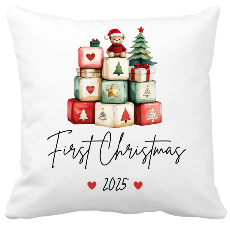 Perne decorative - Perna decorativa alba Primul Craciun bebe 2025 40x40 cm