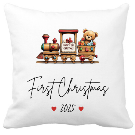 Perne decorative - Perna decorativa bumbac Primul Craciun bebe 2025 40x40 cm