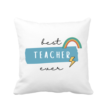 Perne decorative - Perna decorativa personalizata, 40x40 cm, alba, pentru Cea mai buna Profesoara/Invatatoare, husa lavabila, imprimeu de calitate