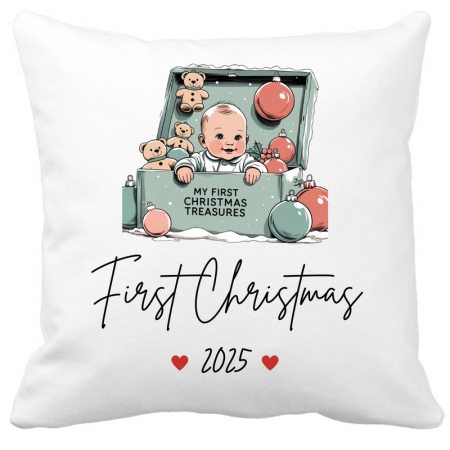 Perne decorative - Perna decorativa personalizata Primul Craciun bebe 2025 40x40 cm