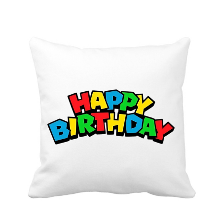 Perne decorative - Perna personalizata decorativa, 40x40 cm, alba, Mario Happy Birthday