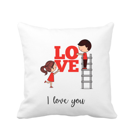 Accesorii Nunta - Perna personalizata decorativa, 40x40 cm, alba, pentru indragostiti, I love You