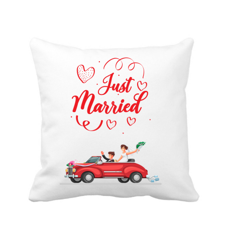 Accesorii Nunta - Perna personalizata decorativa, 40x40 cm, alba, pentru nunta, Just Married