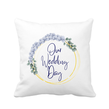 Accesorii Nunta - Perna personalizata decorativa, 40x40 cm, alba, pentru nunta Our Wedding Day