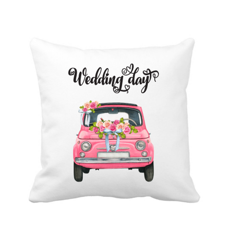 Accesorii Nunta - Perna personalizata decorativa, 40x40 cm, alba, pentru nunta, Wedding Day
