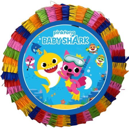 Pinata Aniversare Copii - Pinata pentru petreceri, 35 cm, multicolora, model Baby Shark, umplutura inclusa