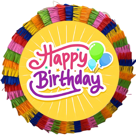 Pinata Aniversare Copii - Pinata pentru petreceri, 35 cm, multicolora, model Happy Birthday, cu umplutura de jucarii pentru 15 copii