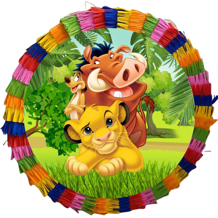 Pinata Aniversare Copii - Pinata pentru petreceri, 35 cm, multicolora, model Lion King (Regele Leu), cu umplutura de jucarii pentru 15 copii