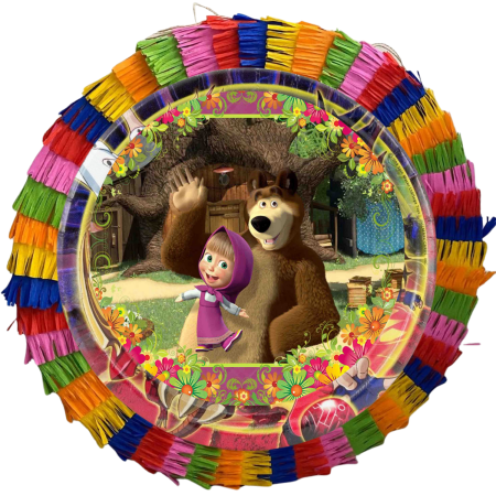 Pinata Aniversare Copii - Pinata pentru petreceri, 35 cm, multicolora, model Masha si Ursul, umplutura inclusa