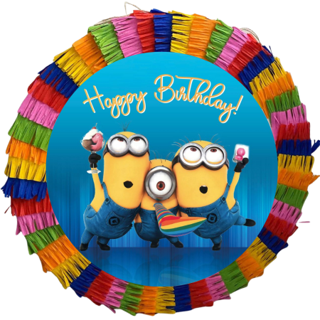 Pinata Aniversare Copii - Pinata pentru petreceri, 35 cm, multicolora, model Minions, cu umplutura de jucarii pentru 15 copii