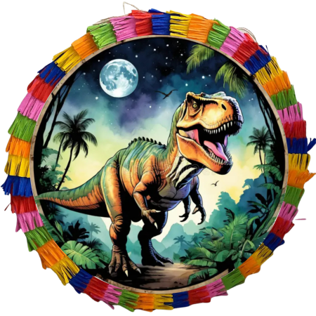 Pinata Aniversare Copii - Pinata pentru petreceri, 35 cm, multicolora, model T-REX, cu umplutura de jucarii pentru 15 copii