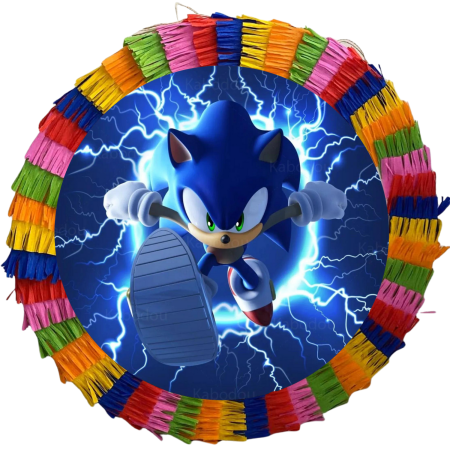 Pinata Aniversare Copii - Piniata pentru petreceri, 35 cm, multicolora, model Sonic, umplutura inclusa