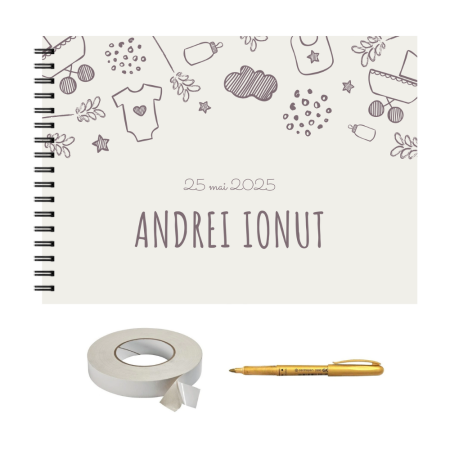Guestbook/Album Foto - Set Album foto/ Guestbook botez sau mot, baiat, format A4 landscape, pix si dublu adeziv inclus, accesoriu nunta