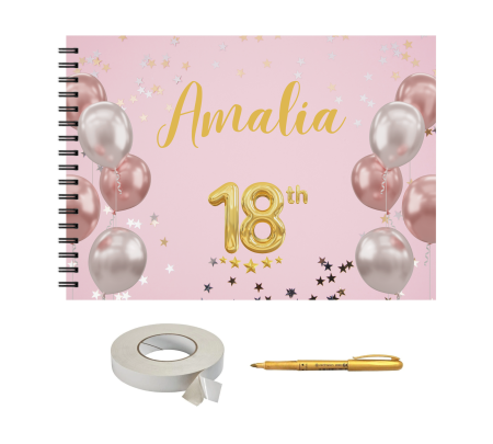 Guestbook/Album Foto - Set Album foto / GuestBook pentru aniversare sau majorat, model 1, personalizabil, A4 landscape, pix si dubluadeziv inclus, 3 piese, accesoriu nunta