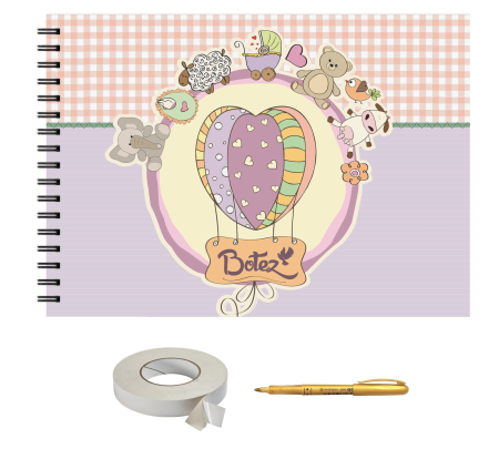 Guestbook/Album Foto - Set Album foto / GuestBook pentru botez, A4 landscape, pix si dubluadeziv inclus, 3 piese, accesoriu nunta