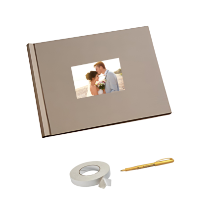 Guestbook/Album Foto - Set Album foto / GuestBook pentru nunta, HP, personalizabil, A4 landscape, pix si dubluadeziv inclus, 3 piese, 45 pagini, bej, accesoriu nunta