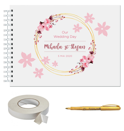 Guestbook/Album Foto - Set Album foto / GuestBook pentru nunta, MODEL 3, personalizabil, A4 landscape, pix si dubluadeziv inclus, 3 piese, accesoriu nunta