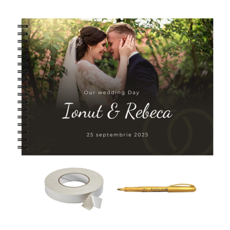 Guestbook/Album Foto - Set Album foto / GuestBook pentru nunta, personalizabil cu poza, A4 landscape, pix si dubluadeziv inclus, 3 piese, accesoriu nunta
