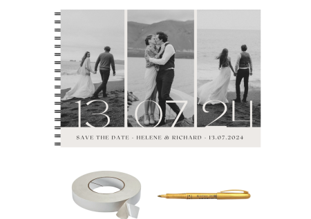 Guestbook/Album Foto - Set Album foto / GuestBook pentru nunta, SAVE THE DATE, personalizabil cu poze si nume, A4 landscape, pix si dubluadeziv