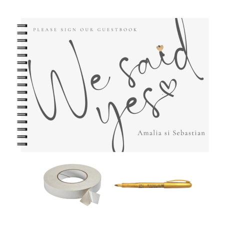 Guestbook/Album Foto - Set Album foto / GuestBook pentru nunta, We Said Yes, A4 landscape, pix si dubluadeziv inclus, 3 piese, accesoriu nunta