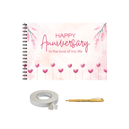 Guestbook/Album Foto - Set Album foto / GuestBook/ Scrapbooking pentru prima aniversare nunta/relatie, pagini negre, A4 landscape, 30 file, 60 poze, accesoriu nunta