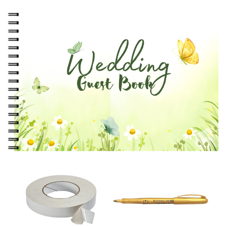 Guestbook/Album Foto - Set album foto pentru nunta, GuestBook, pix si dubluadeziv inclus, Format A4, design floral leaves