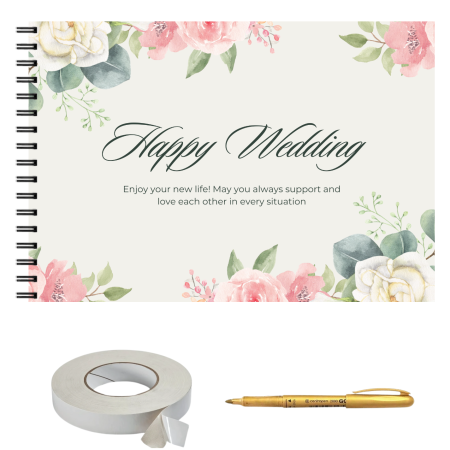 Guestbook/Album Foto - Set album foto pentru nunta, GuestBook, pix si dubluadeziv inclus, Format A4 landscape, 25 file negre
