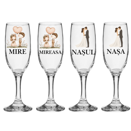 Pahare Nunta Miri/Nasi - Set pahare decor miri si nasi pentru nunta 4 bucati