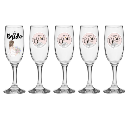 Pahare Nunta Miri/Nasi - Set pahare Sampanie din sticla personalizate Mireasa/Bride Team, decor nunta, petrecerea Burlacitei