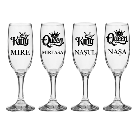 Pahare Nunta Miri/Nasi - Set pahare Sampanie din sticla, personalizate, Miri si Nasi, pentru nunta, model 5