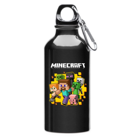 Sticle Copii - Sticla apa Copii Minecraft, aluminiu, 400 ml, cu carabina de prindere