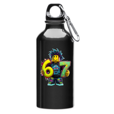 Sticle Copii - Sticla apa Copii SIX SEVEN, (6-7 ani), aluminiu, 400 ml, cu carabina de prindere