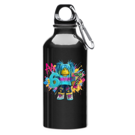 Sticle Copii - Sticla apa Copii SIX SEVEN, (6-7 ani), aluminiu, 400 ml, cu carabina de prindere