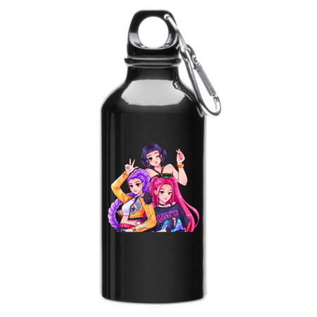 Sticle Copii - Sticla apa Huntrix K POP Demon Hunters, 500 ml, aluminiu, cu carabina