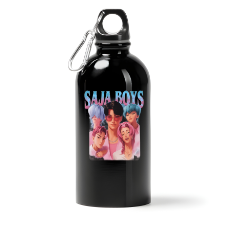 Sticle Copii - Sticla apa Huntrix SAJA BOYS K POP Demon Hunters, 500 ml, aluminiu, cu carabina