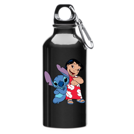Sticle Copii - Sticla apa personalizata Lilo si Stich 400 ml, termos otel, cu carabina