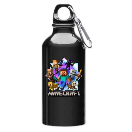 Sticle Copii - Sticlă de apă personalizată Minecraft, termos din oțel, capacitate 400 ml, cu carabină, pentru copii