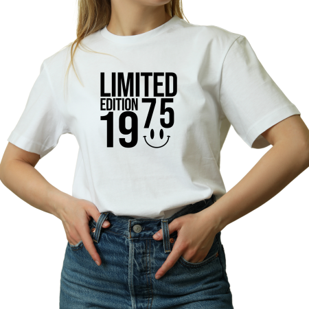 Tricouri Personalizate - Tricou aniversare 50 ani alb, cu mesaj haios, bumbac, Limited Edition 1975